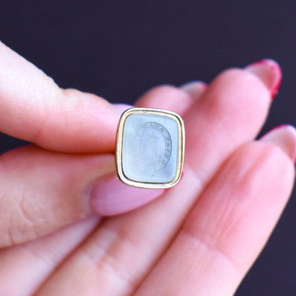 Antique Chalcedony Intaglio Gold Cased Ornate Fob Seal Pendant | Victorian