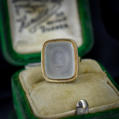 Antique Chalcedony Intaglio Gold Cased Ornate Fob Seal Pendant | Victorian