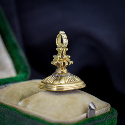 Antique Chalcedony Intaglio Gold Cased Ornate Fob Seal Pendant | Victorian