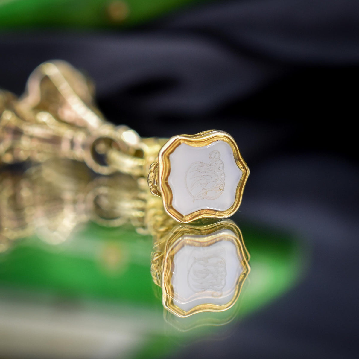 Antique Gold Trio of Intaglio Fobs Charm on Split Ring