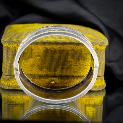 Antique Victorian Silver and Gold 'Day and Night' Bird Cuff Bangle Bracelet