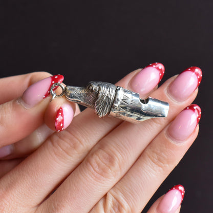 Vintage Sterling Silver Novelty Gun Dog Whistle Pendant