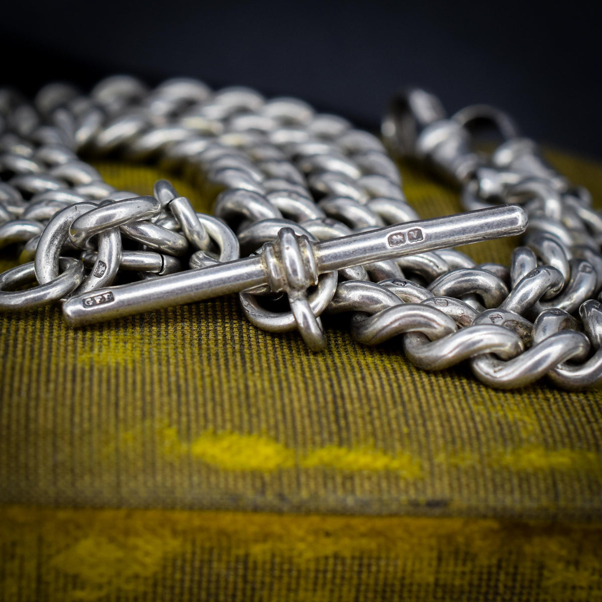 Antique 86g Sterling Silver Chunky Curb Link Albert Watch Chain Necklace – 15.5"