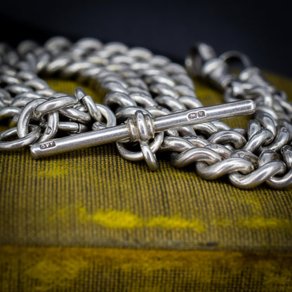 Antique 86g Sterling Silver Chunky Curb Link Albert Watch Chain Necklace – 15.5"