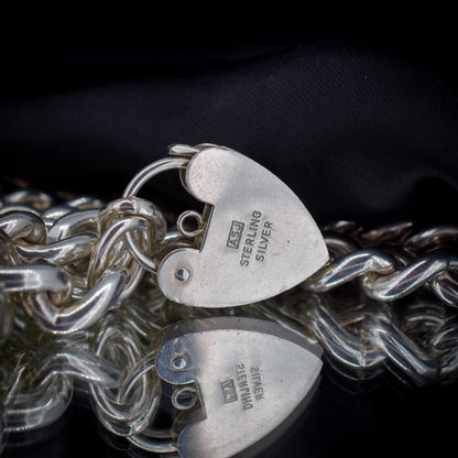Vintage Heavy 138g Chunky Heart Padlock Sterling Silver Curb Necklace 19.5"