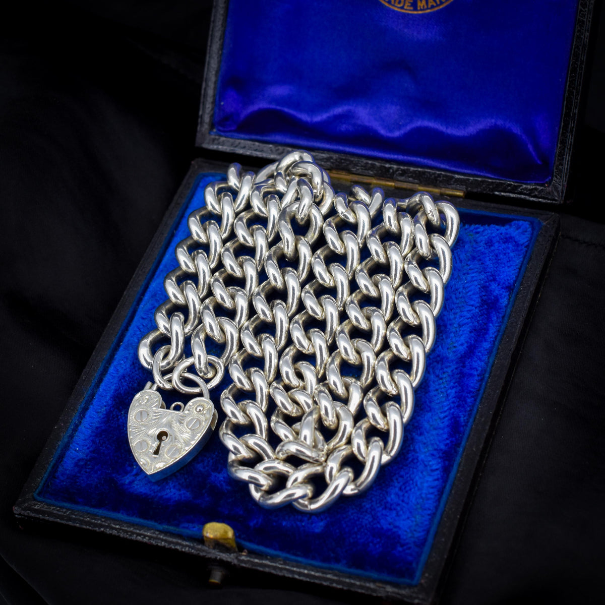 Vintage Heavy 138g Chunky Heart Padlock Sterling Silver Curb Necklace 19.5"