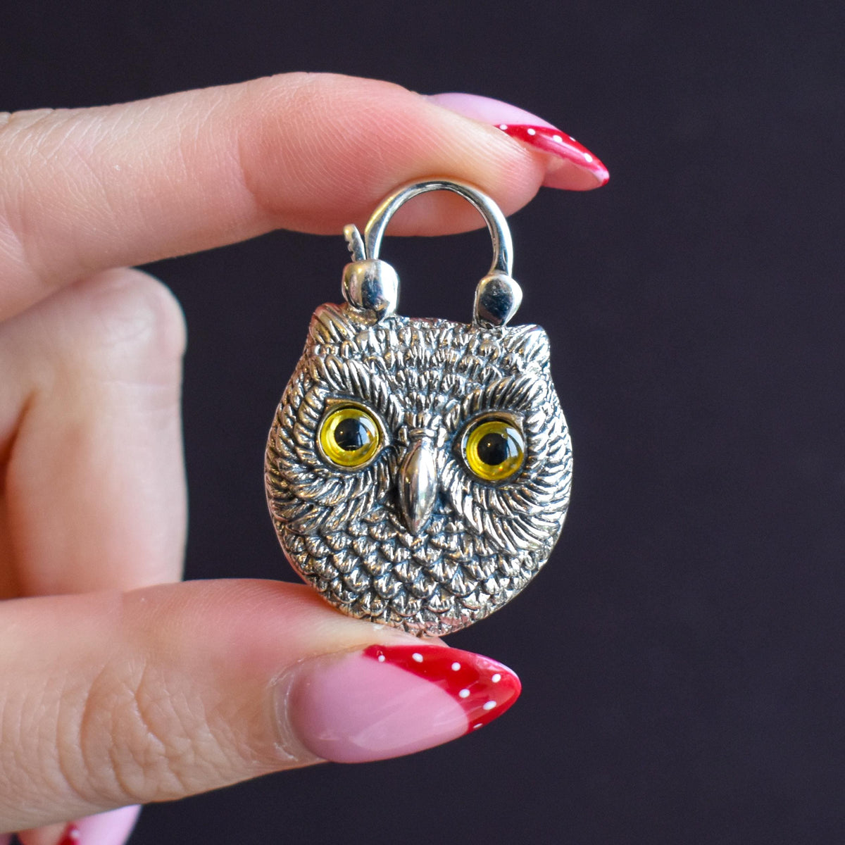 Onyx Owl Bird Sterling Silver Padlock Pendant Charm
