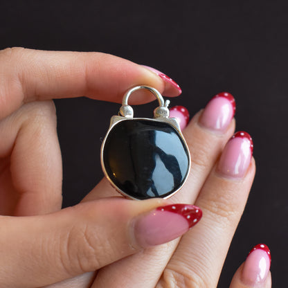 Onyx Owl Bird Sterling Silver Padlock Pendant Charm