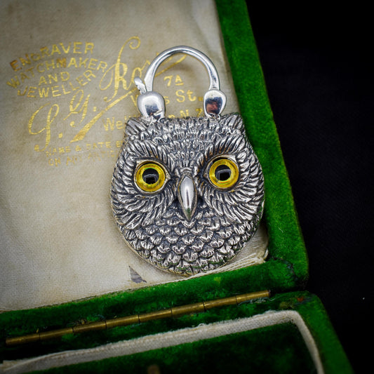 Onyx Owl Bird Sterling Silver Padlock Pendant Charm