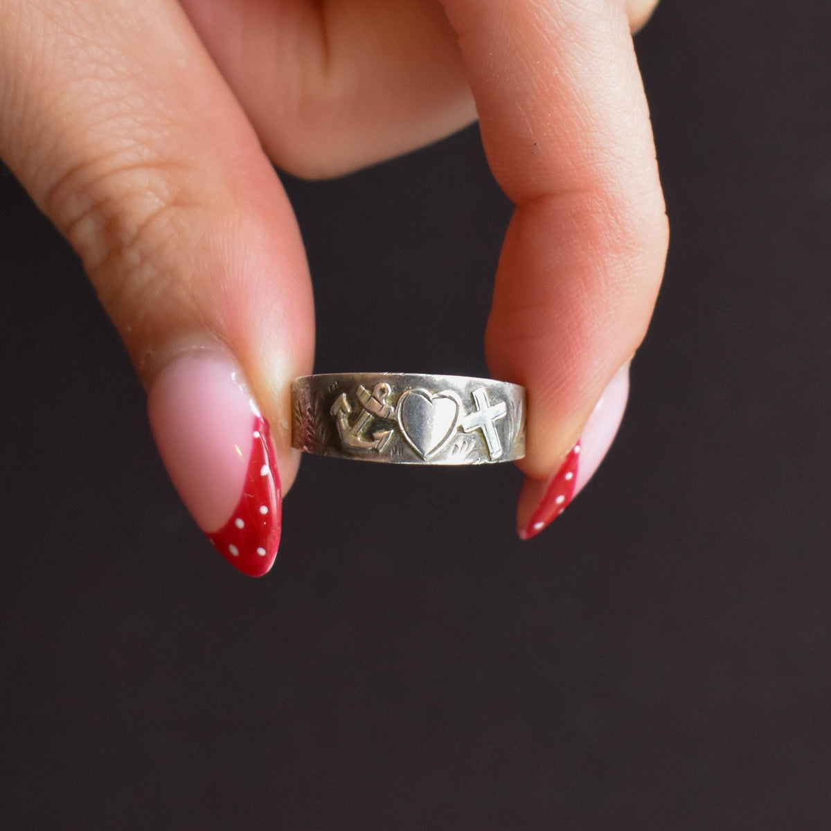Antique Victorian '1899' Faith Hope & Charity Sterling Silver Band Ring