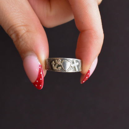 Antique Victorian '1899' Faith Hope & Charity Sterling Silver Band Ring