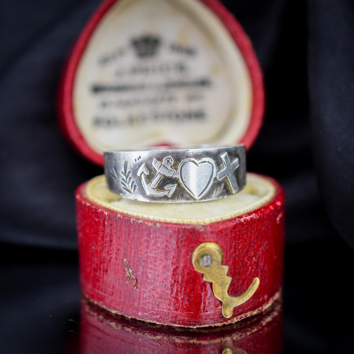 Antique Victorian '1899' Faith Hope & Charity Sterling Silver Band Ring