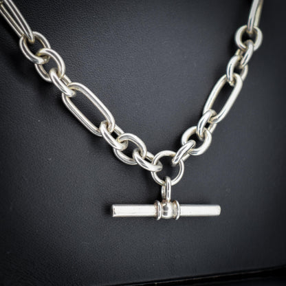 Vintage Sterling Silver Trombone Chain Necklace with a Dog Clip and T-bar | 18.5"