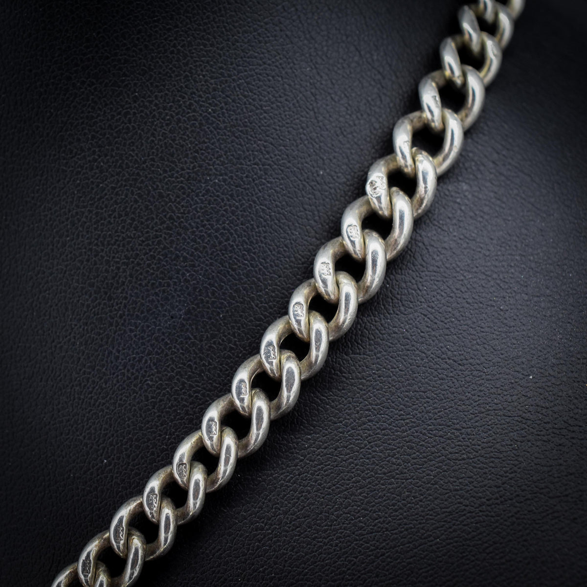 Antique 16.5" Sterling Silver Curb Link Albert Chain Necklace with Double Dog Clips