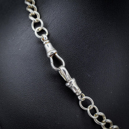 Antique 16.5" Sterling Silver Curb Link Albert Chain Necklace with Double Dog Clips