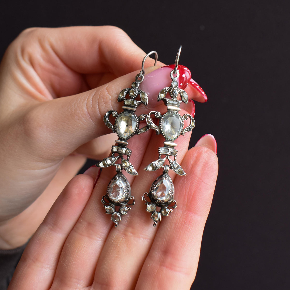 Antique Georgian Rock Crystal Silver Drop Earrings