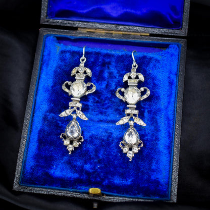 Antique Georgian Rock Crystal Silver Drop Earrings
