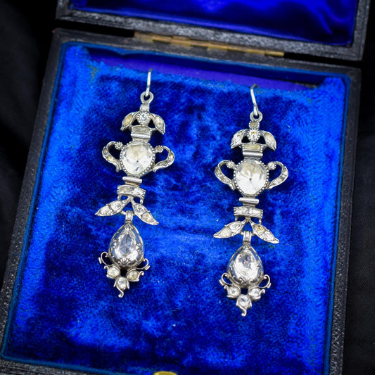 Antique Georgian Rock Crystal Silver Drop Earrings