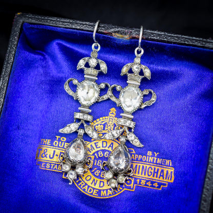 Antique Georgian Rock Crystal Silver Drop Earrings