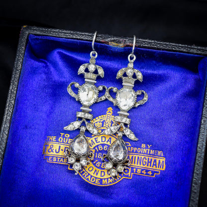 Antique Georgian Rock Crystal Silver Drop Earrings
