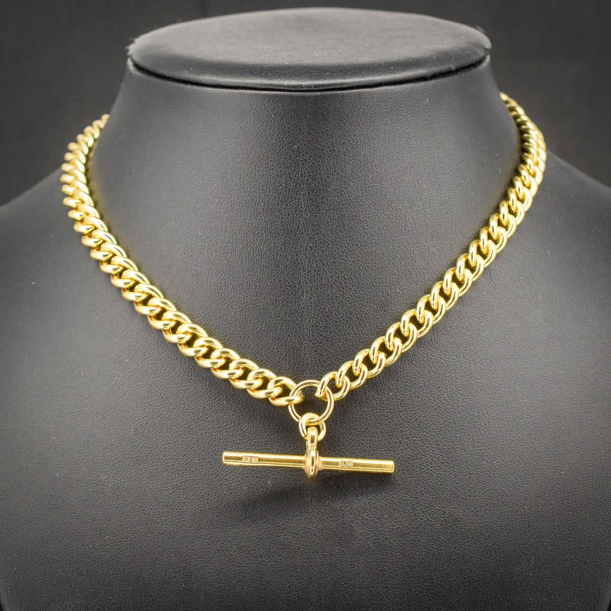Antique 14.75" Gold on Sterling Silver Curb Albert Watch Chain T-bar Necklace