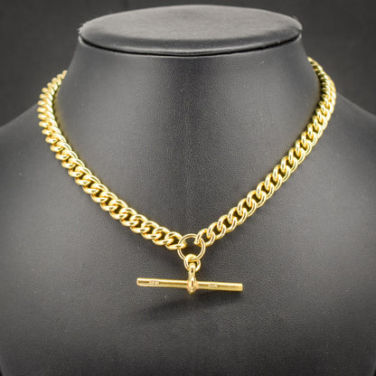 Antique 14.75" Gold on Sterling Silver Curb Albert Watch Chain T-bar Necklace