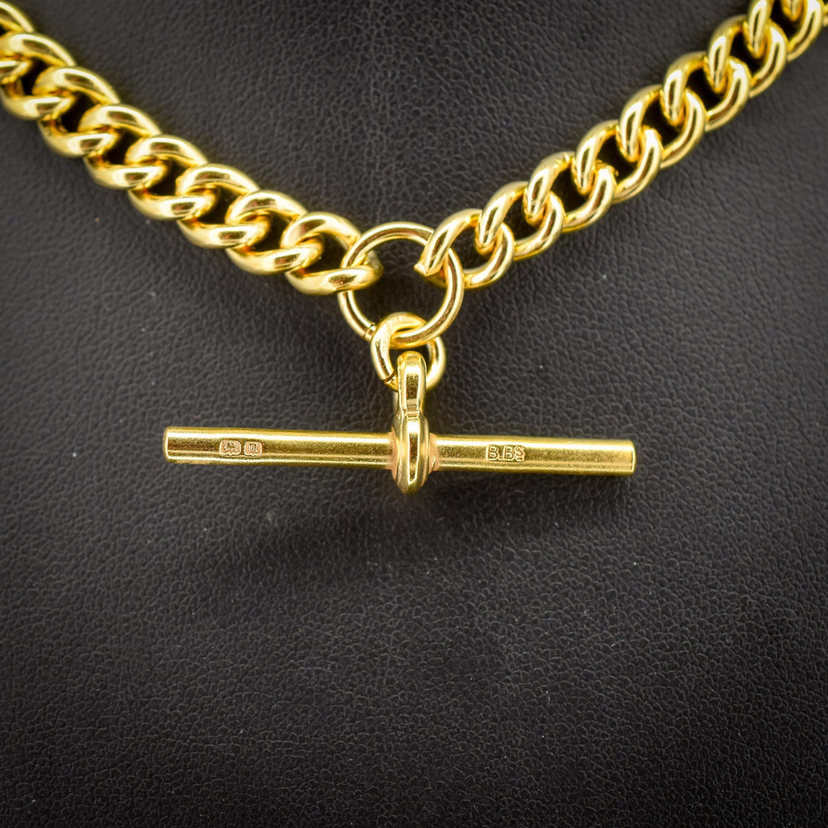 Antique 14.75" Gold on Sterling Silver Curb Albert Watch Chain T-bar Necklace