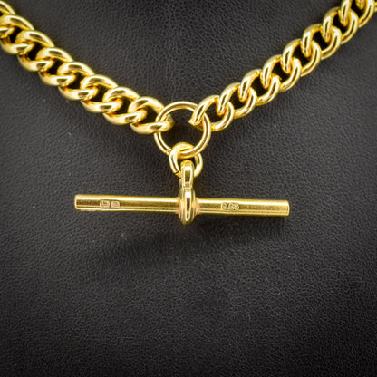 Antique 14.75" Gold on Sterling Silver Curb Albert Watch Chain T-bar Necklace