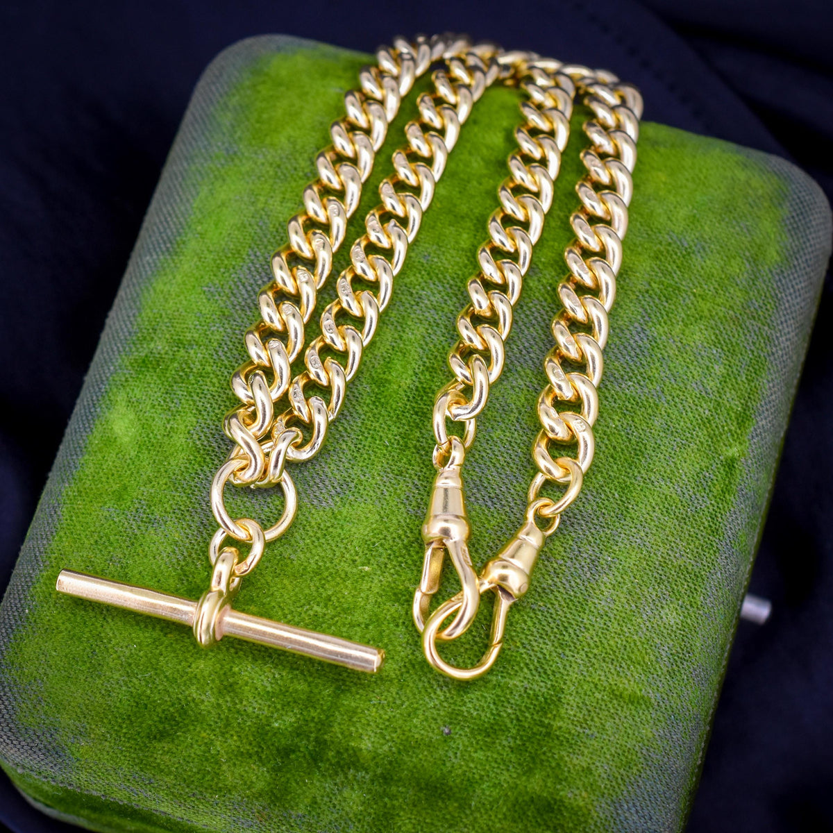 Antique 14.75" Gold on Sterling Silver Curb Albert Watch Chain T-bar Necklace