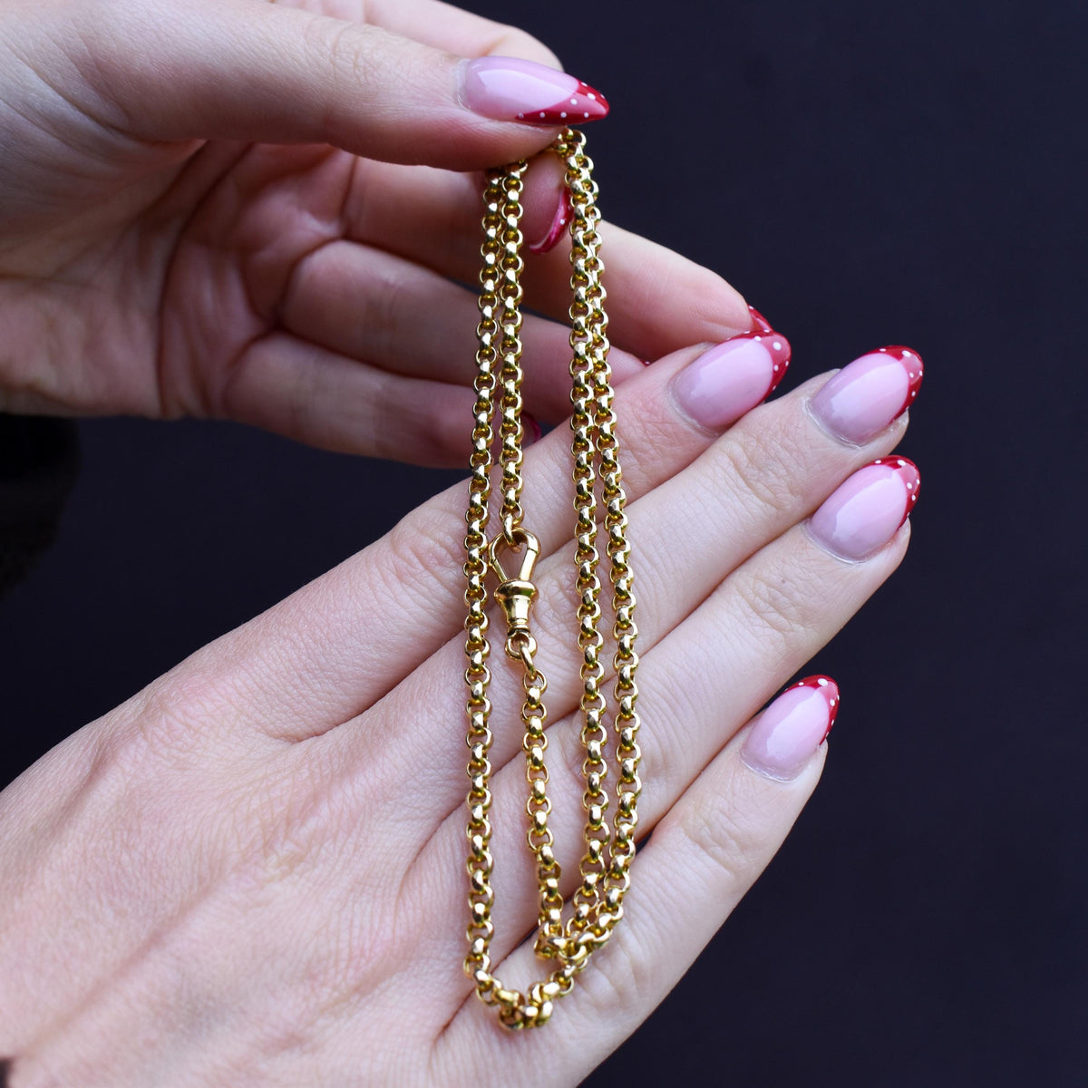 Antique Victorian 9ct Yellow Gold Faceted Belcher Link Chain Necklace with Dog Clip | 18.7"