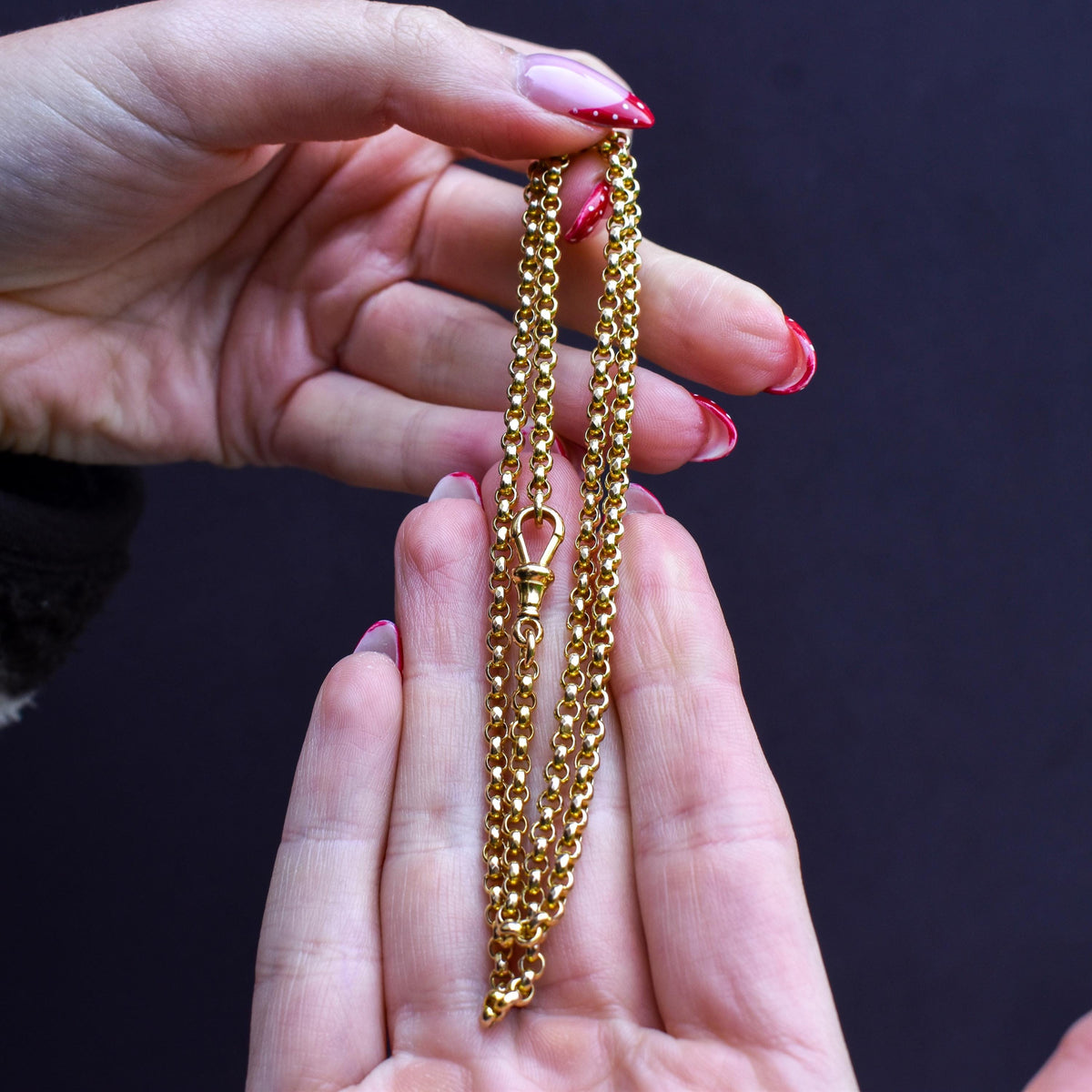 Antique Victorian 9ct Yellow Gold Faceted Belcher Link Chain Necklace with Dog Clip | 18.7"