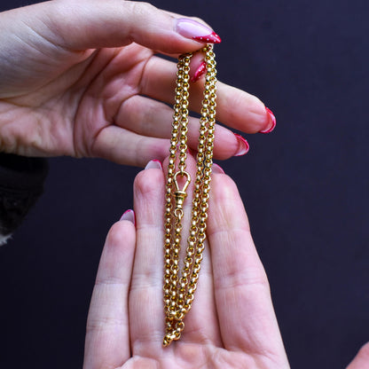 Antique Victorian 9ct Yellow Gold Faceted Belcher Link Chain Necklace with Dog Clip | 18.7"