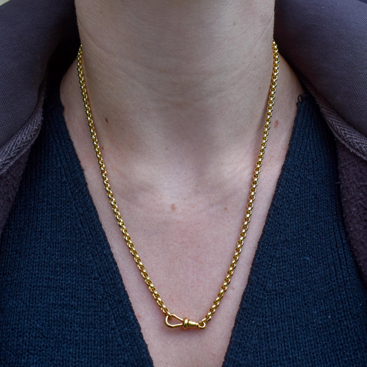 Antique Victorian 9ct Yellow Gold Faceted Belcher Link Chain Necklace with Dog Clip | 18.7"