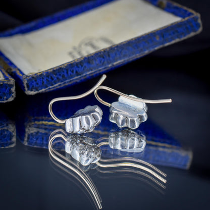 Antique Georgian Paste Silver and 9ct Gold Flower Earrings