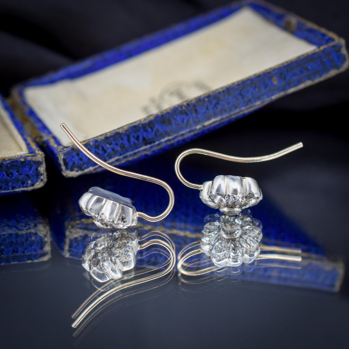 Antique Georgian Paste Silver and 9ct Gold Flower Earrings