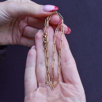 Antique 9ct Yellow Gold Paperlink Chain with Dog Clip | 16.75" Length