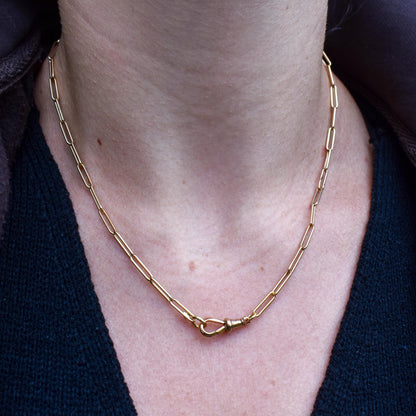 Antique 9ct Yellow Gold Paperlink Chain with Dog Clip | 16.75" Length