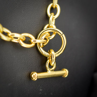 Vintage Gold on Silver Cable Link Watch Chain Necklace with T-Bar and Dog Clips – 17.5"