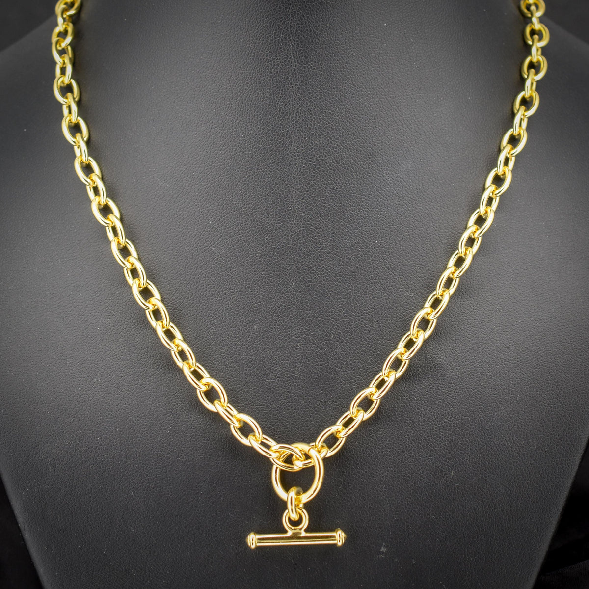 Vintage Gold on Silver Cable Link Watch Chain Necklace with T-Bar and Dog Clips – 17.5"