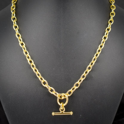Vintage Gold on Silver Cable Link Watch Chain Necklace with T-Bar and Dog Clips – 17.5"