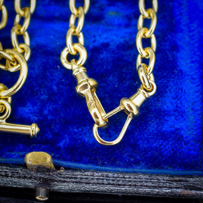 Vintage Gold on Silver Cable Link Watch Chain Necklace with T-Bar and Dog Clips – 17.5"