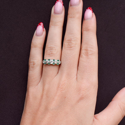Old Cut Diamond and Emerald Five Stone Platinum Ring - 0.81ct total
