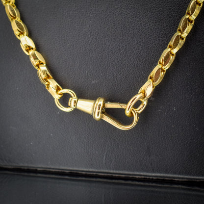 Antique 9ct Yellow Gold Tulip Link Fancy Chain Necklace with Dog Clip | 19.5"