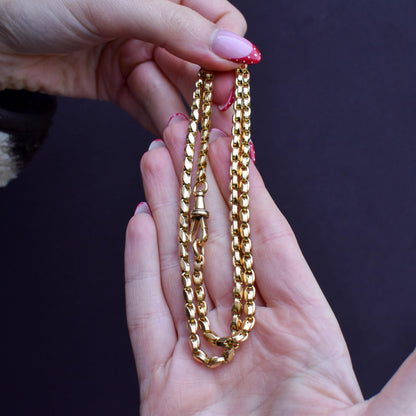 Antique 9ct Yellow Gold Tulip Link Fancy Chain Necklace with Dog Clip | 19.5"