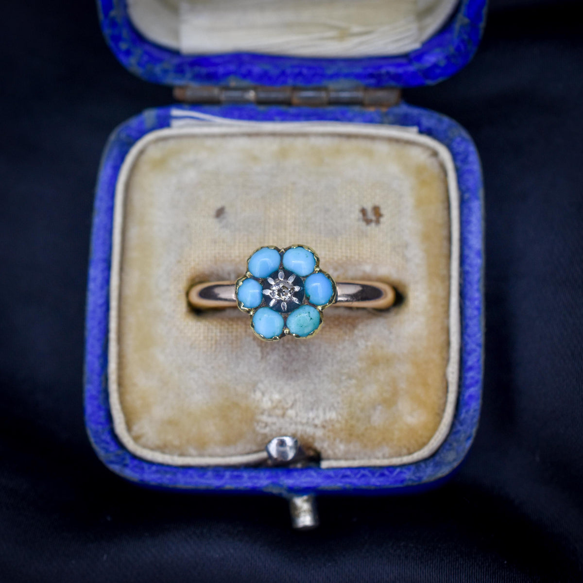Antique Turquoise and Diamond 'Forget Me Not' Flower Cluster 15ct Gold Ring
