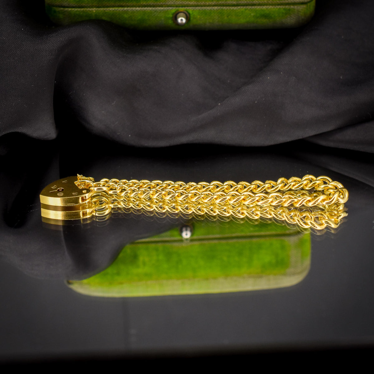 Antique Graduated Curb Gold on Silver Bracelet with Heart Padlock | 7"