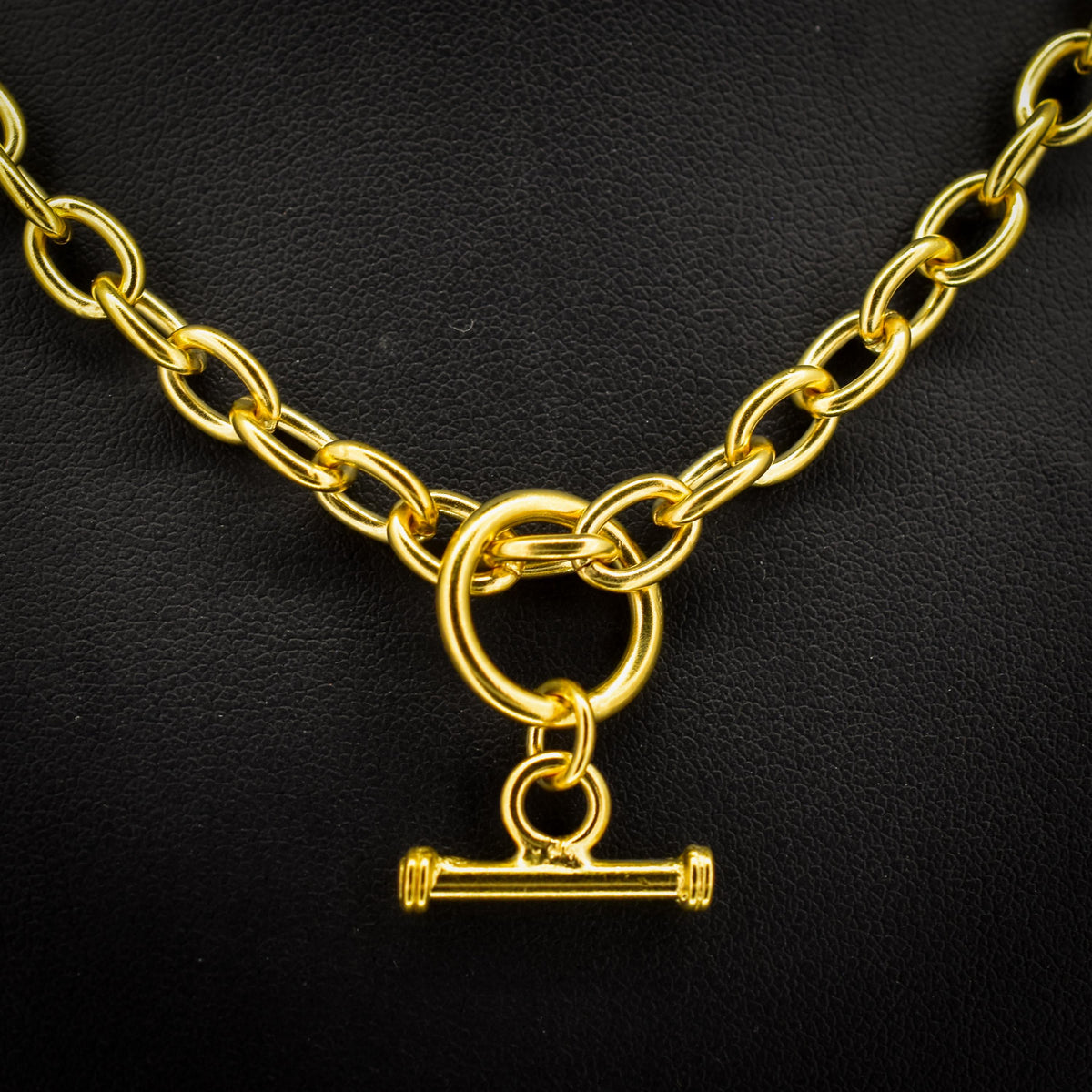 Vintage 18ct Gold on Silver Cable Link Watch Chain Necklace with T-Bar and Dog Clips – 16.75"