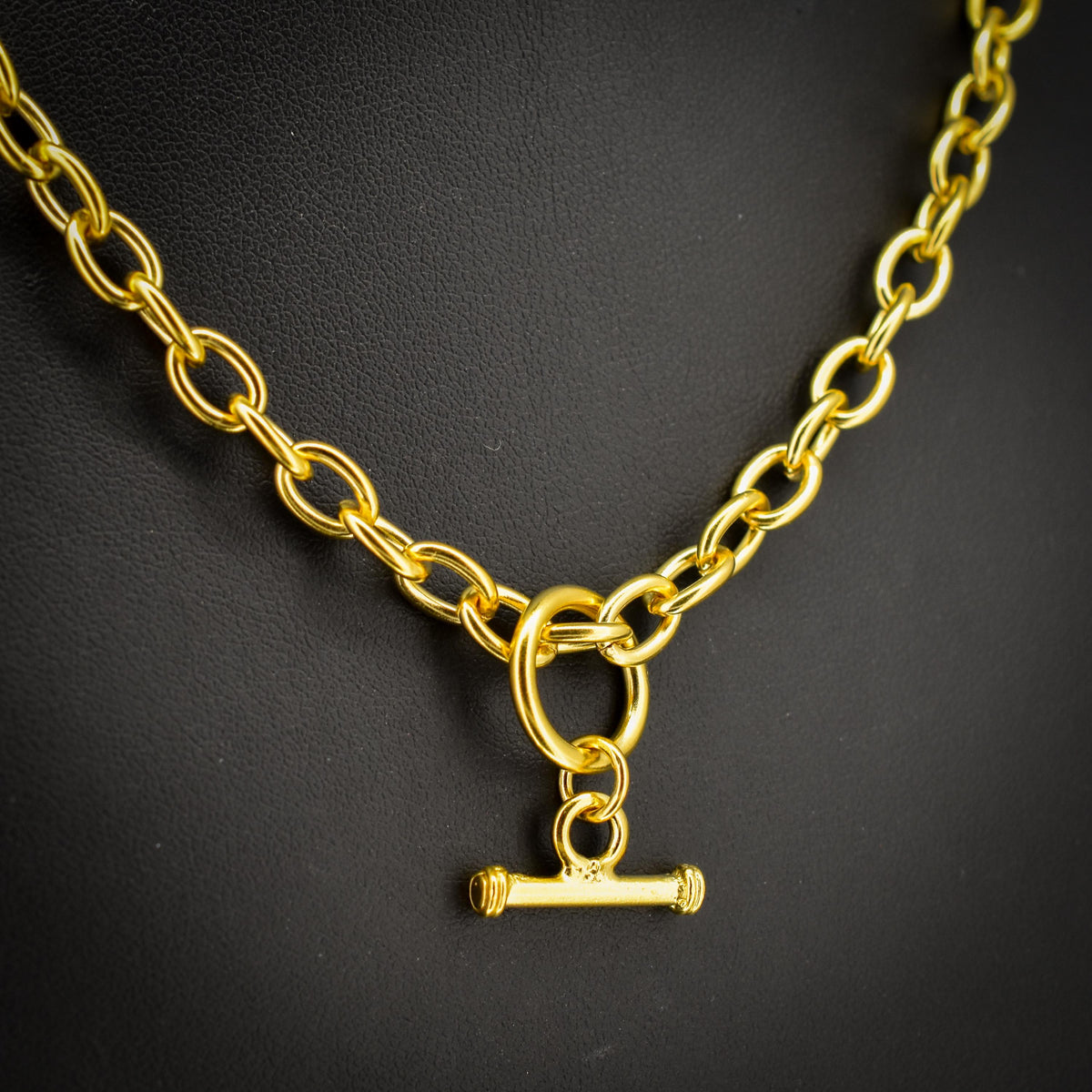 Vintage 18ct Gold on Silver Cable Link Watch Chain Necklace with T-Bar and Dog Clips – 16.75"