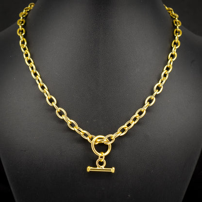 Vintage 18ct Gold on Silver Cable Link Watch Chain Necklace with T-Bar and Dog Clips – 16.75"