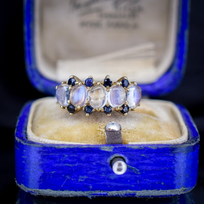 Vintage Moonstone Sapphire Five Stone 9ct Yellow Gold Ring Band | Dated 1993